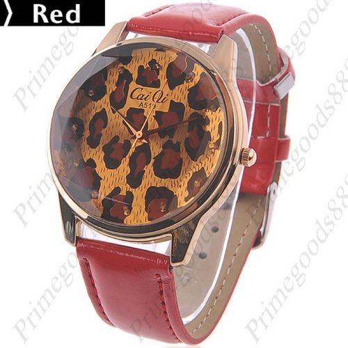 Leopard Synthetic Leather Free Shipping Wrist Quartz Wristwatch Women&#039;s Red