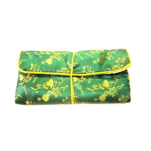 Chinese Silk Zipper Pouches Roll, Green