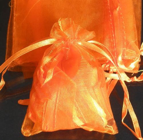 200x Solid Orange Organza Bag Pouch for Xmas New Year Gift 12x9cm(4.5x3.5inch)