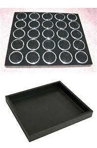 Jewelry 1/2 size tray &amp; 25 gem jars w/ foam liner black for sale