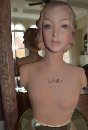 Vintage Art Deco Hand Painted French Plaster Chalk Mannequin Bust Antique