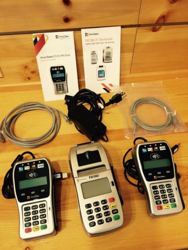 First data fd100ti credit card terminal w/ 2 each fd-35 emv pin pads for sale