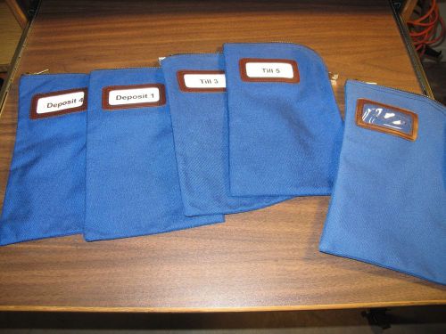 5 bank money bags nylon night deposit cash security 11&#034;x6.5&#034;  blue- zipper shuts for sale