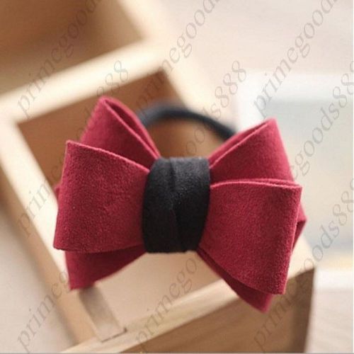 Bowknot Dull Polish Rubber Band Hair Ring Hairpin Pin Free Shipping in Red