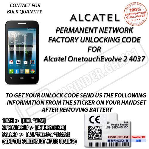 Alcatel OneTouch Evolve 2 - OT 4037T PERMANENT FACTORY UNLOCK CODE SIM PIN ALCA