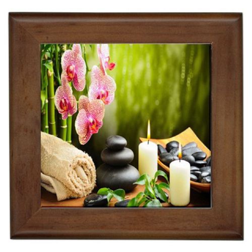 FLOWER CANDLE CERAMIC FRAMED TILE - BEAUTIFUL DECOR FOR BEAUTY SALON SPA MODERN