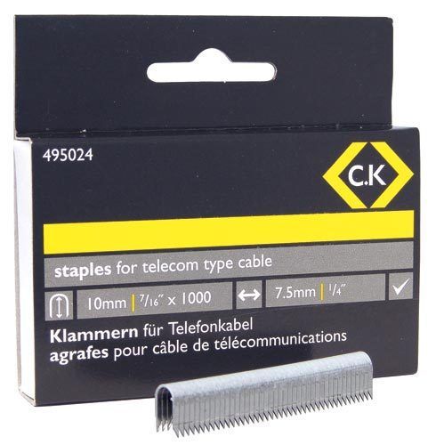 Ck telecom cable staples 4.5mm wide x 10mm deep box of 1000 for t6228 telecom ta for sale