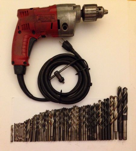 MILWAUKEE MAGNUM 0234-1 Hole Shooter Corded 1/2&#034; Electrical Drill w/ 50+ Bit Lot