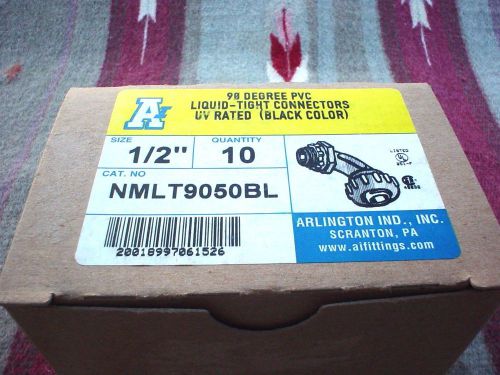 Arlington 1/2&#034; pvc 90 degree  liquid tight connectors 10pc. cat.no t9050bl for sale