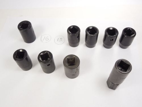 Impact sockets, 5 metric, 3 fraction, + adaptor  1/2  drive to 18mm hex female/male