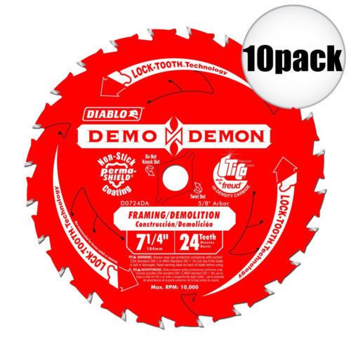 Freud d0724da (10 pk) diablo demo demon 7-1/4&#034; x 24-tooth circular saw blades for sale