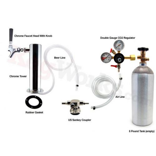 Single tap chrome tower refrigerator to kegerator conversion kit - low profile for sale