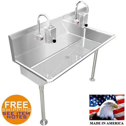 Industrial hand sink 2 person multistation 42&#034; hands free lavabo stainless steel for sale