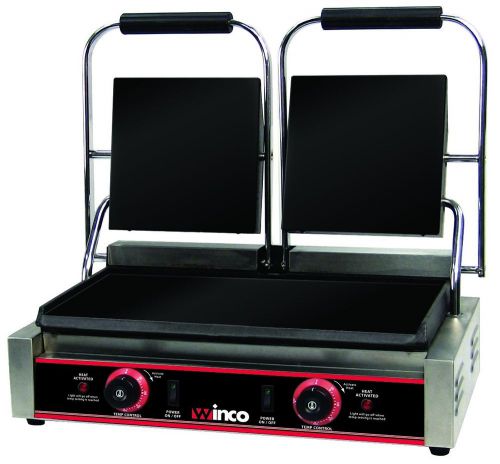 Winco Stainless Steel Countertop Dual 9&#034; Flat Top Cast Iron Sandwich Grill ESG-2