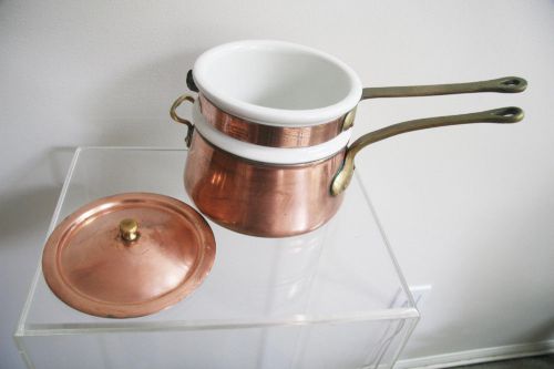 Bain Marie Copper and Porcelain Double Boiler Pot