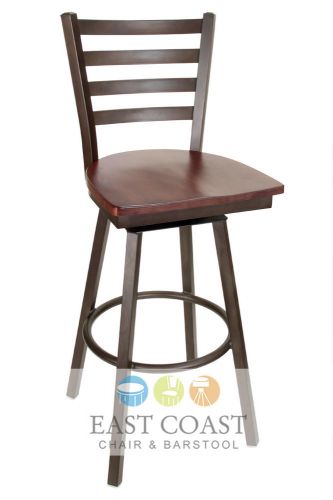 New gladiator rust powder coat ladder back metal swivel bar stool w/ walnut seat for sale