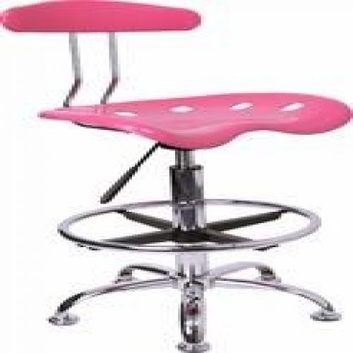 Flash Furniture LF-215-PINK-GG Vibrant Pink and Chrome Drafting Stool with Tract