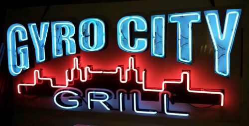 Large &#034;Gyro City Grill&#034; Neon Sign 32&#034; X 83&#034;