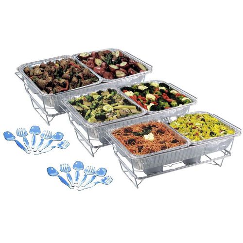 Triple Deluxe Hot n&#039; Warm Buffet Sets w/Chafing Racks Party Catering Foil Pans