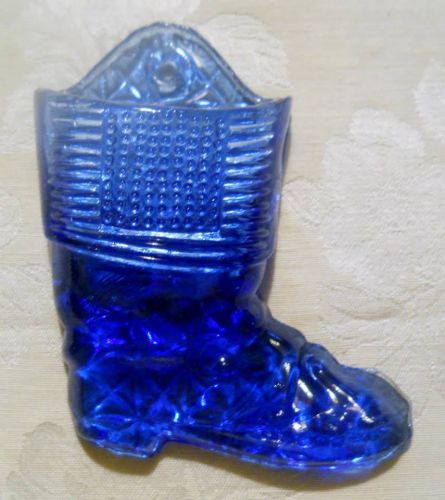 Hanging Glass Toothpick Holder/ Wall Pocket Boot Cobalt Blue