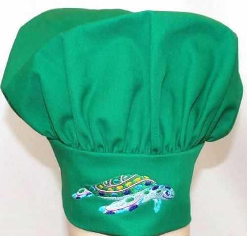 Green Tropical Turtle Chef Hat Child Size Adjustable Velcro Custom Embroidered
