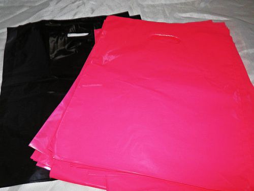 100 12x15 glossy pink and black low-density merchandise bags w\handles for sale
