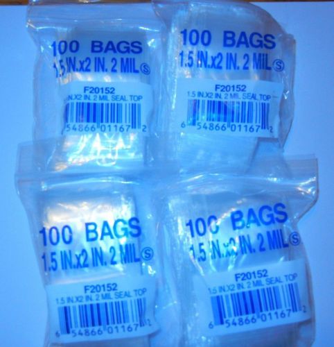 (400) Poly Plastic Seal Top Ziplock Storage Bags ** 1 1/2&#034; x 2&#034; ** 2 Mil Thick