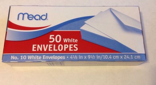 50 No.10 Mead Gummed Closure White Letter Mailing Envelopes Size: 4-1/8”x 9-1/2”