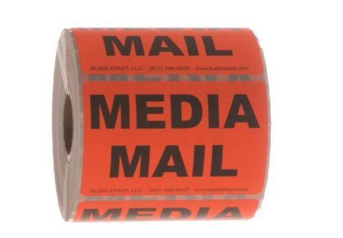 Media Mail  Roll of 500 3&#034; x 2&#034; Red Sticker Labels Free Shipping