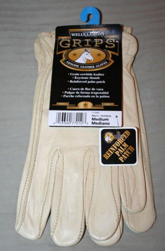 Wells lamont grips work gloves, leather cowhide, medium fits like a large, nwt for sale