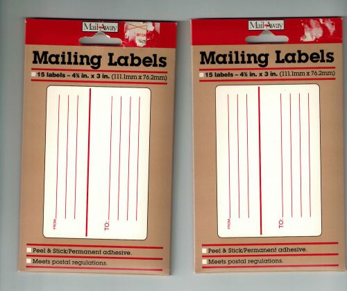 Mail Away Mailing Labels 15 count size is 4 3\8&#034; X 3&#034;