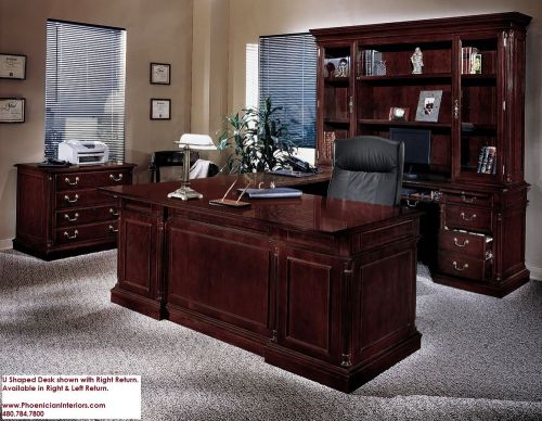 Executive u shaped desk with overhang cherry and walnut wood office furniture for sale