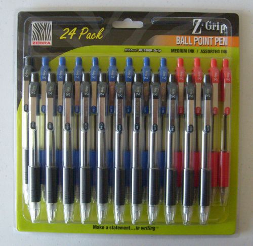 Zebra z-grip retractable ballpoint pens, medium point, black, blue red 24/pack ? for sale