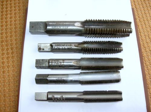 Lot of 5 U.S.A. Taps~Greenfield &amp; Other 7/8-9, 5/8-11 &amp; 18, 9/16-24, 14mm-1.25