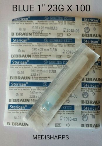 100 X HYPODERMIC STERILE SYRINGE NEEDLES (B-BRAUN BLUE 23G 1&#034;)