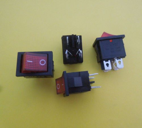 10pcs Rocker switch 6A 250V/10A power button 4 pins red light ON/OFF