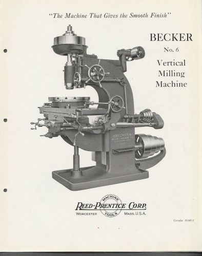 4 Page Circular 1926 Reed Prentice Machine Tools Becker No. 6 Vertical Milling