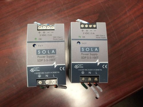 (2) Sola SDP 5-5-100T NEC Class 2 Power Supply 115-230 VAC  0.6/0.4 A  50/60 Hz