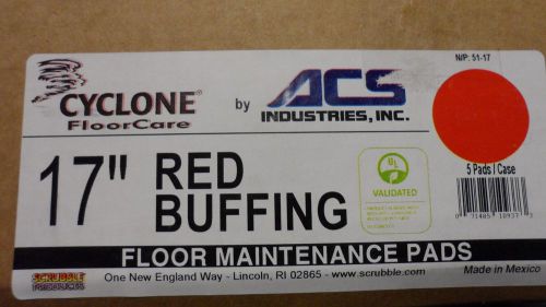 5 New Cyclone Floor Care ACS 51-17 17&#034; Red Buffing Floor Pads Scrubble