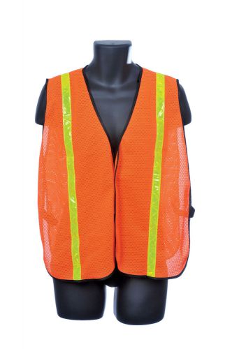Premium Orange Mesh Safety Vest w/ High Visibility Yellow Neon Stripe ONE SIZE