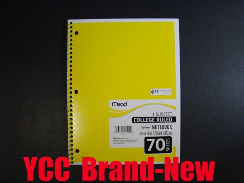 Mead Spiral Notebook,1subject,70sheets,college ruled,yellow cover,10.5x8in,1pk