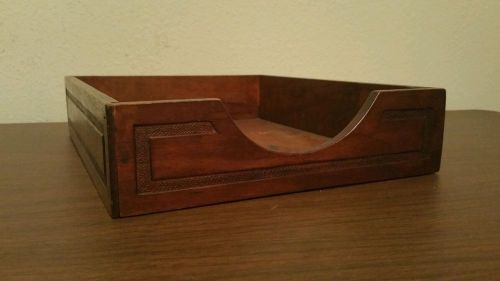Vintage Rare Hand Carved Wooden Desk File Paper Tray