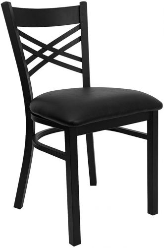 Restaurant metal dining chairs black vinyl padded seat lifetime frame warranty for sale