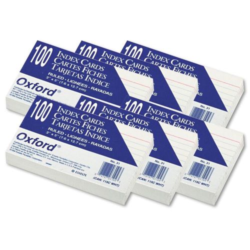 Oxford - Index Note Cards - Ruled - 3 x 5&#034; - 100 Cards - 6 Packs - School Study