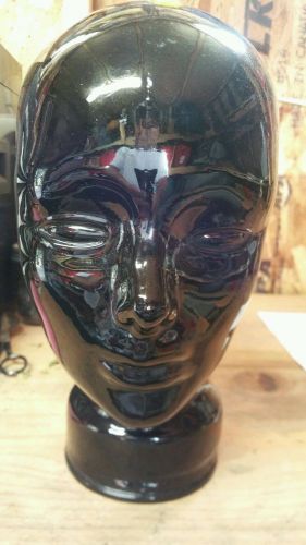 Vintage Black Glass Head Mannequin / Tear under Eye / Hat Wig Display Life Size