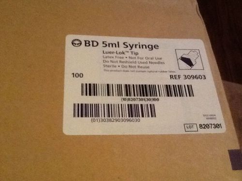 Bd 5ml syringe luer lok tip no needle lot of 100 ref 309603 latex free for sale