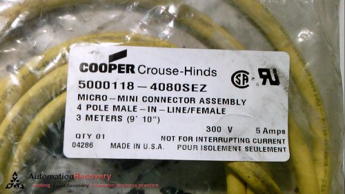COOPER CROUSE-HINDS 5000118-4080SEZ-CORDSET 5AMP 300V 4POLE, NEW