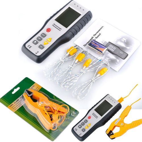 4-Channel K-Type Digital Thermocouple Thermometer Sensor LCD Probe+clamp+battery