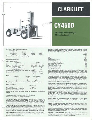Fork Lift Truck Brochure - Clark - CY 450D - 45,000 lbs - c1973 (LT157)