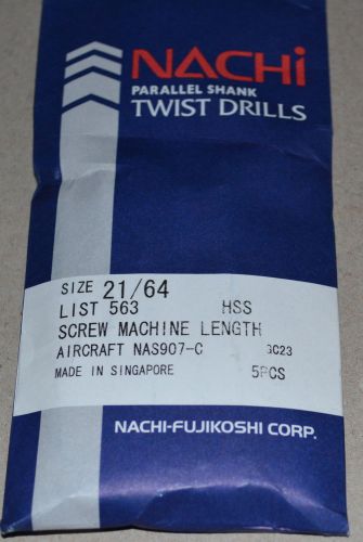 NACHI 21/64&#034; HSS DRILLS SCREW MACHINE LENGTH-AIRCRAFT NEW/UNUSED - 5 PCS